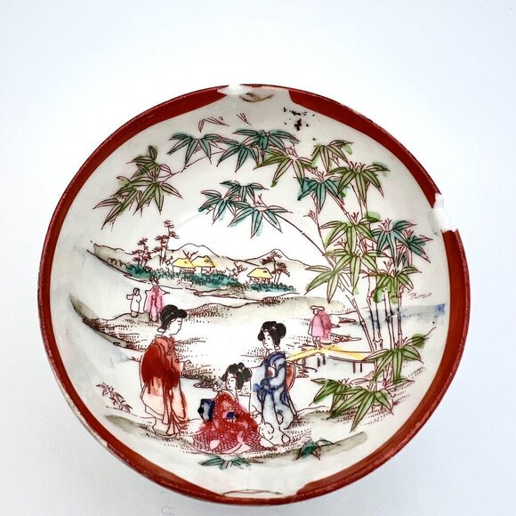 Vintage Japanese Porcelain Bowl Set Hand-Painted Geisha Motif - Picture 3 of 10